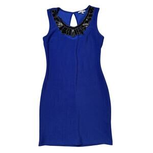 Charlotte Russe Womens M Royal Blue & Black Beaded Neckline Bodycon Dress
